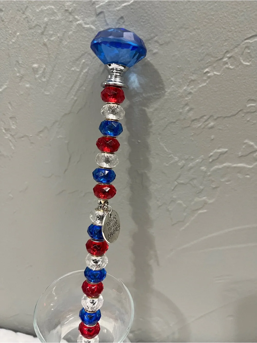 Handmade Fairy Wand Garden Plant Stake Glass Beads Red, White, Blue